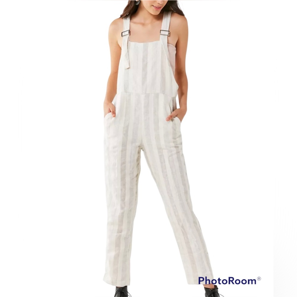 🆕 Nice Martin Linen Jumpsuit Cream White Raven Striped